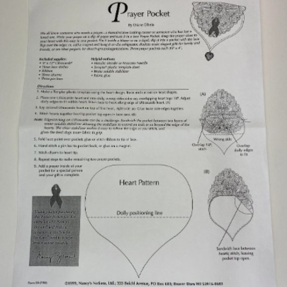 Prayer Pocket 3 Kits Nancy's Notions 'Sew For The Cure' Lace Charms 4" x 3.35" - Picture 4 of 5